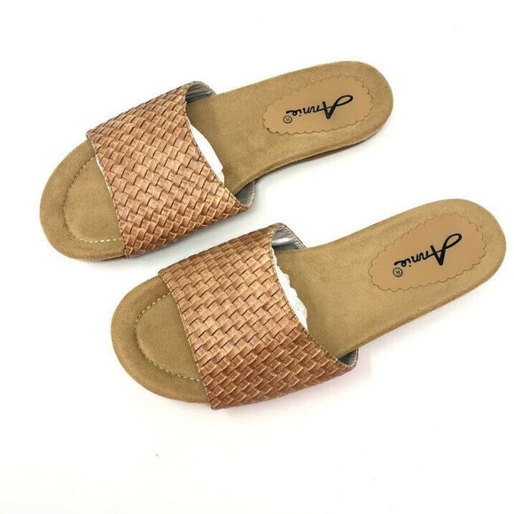 Annie Sabal Size 8 Tan Woven Slides Slip On Sandal - Picture 5 of 6